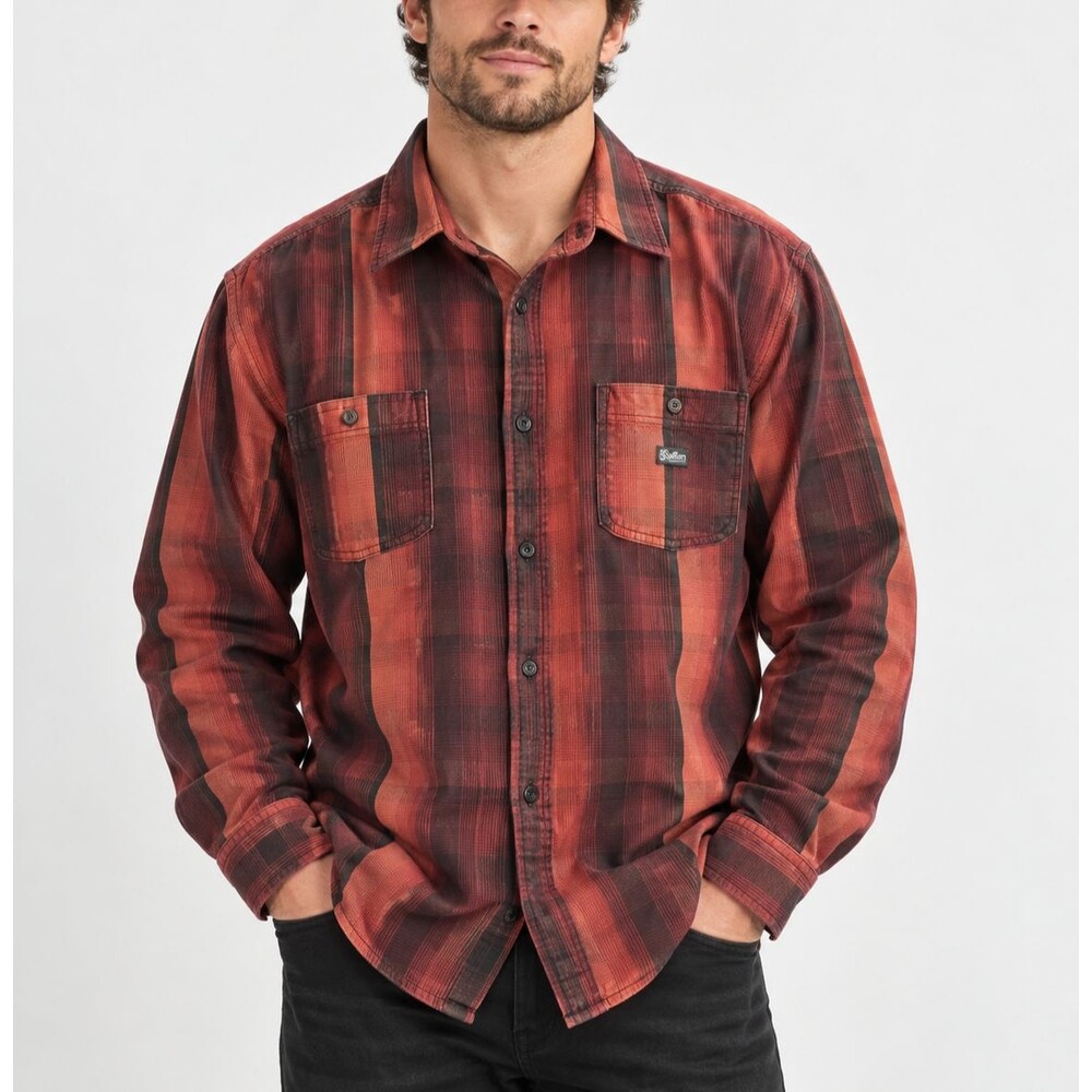 Sullen Art Collective Men's Plaid Flannel Shirt Rust Red Black Long Sleeve 2X
